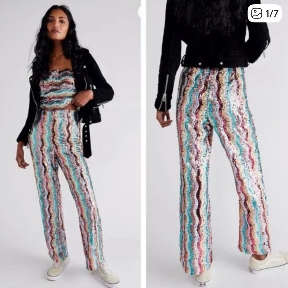 Free People Disco Flare Multicolor Sequin Women's pants